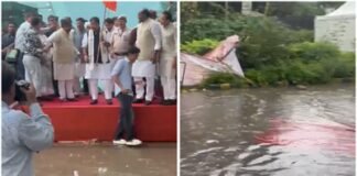 Aap Mocks Bjp: ‘Swimming pool at Talkatora Stadium’: AAP mocks BJP over waterlogging at Nitin Nabin event | India News
